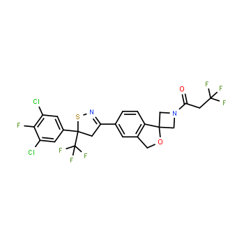1970126-07-8 | 1-{5'-[5-(3,5-dichloro-4-fluorophenyl)-5-(trifluoromethyl)-4,5-dihydro-1,2-thiazol-3-yl]-3'H-spiro[azetidine-3,1'-[2]benzofuran]-1-yl}-3,3,3-trifluoropropan-1-one