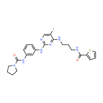 702675-74-9 | N-(3-((5-yodo-4-((3-(tiofeno-2-carboxamido)propil)amino)pirimidin-2-il)amino)fenil)pirrolidin-1-carboxamida